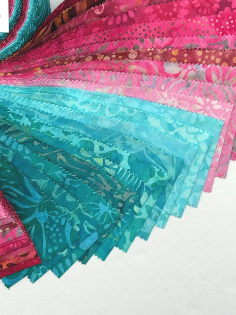 Java Batiks Valentine Pink Turquoise Blue Batik Jelly Roll 40 2.5 Inch Fabric Strips ST-MASJAB-VAL