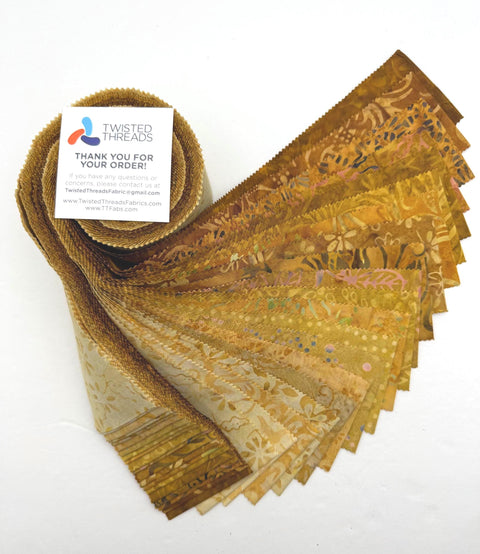 Java Batiks Gold Wheat Mustard Batik Jelly Roll 40 2.5 Inch Fabric Strips ST-MASJAB-GOL3