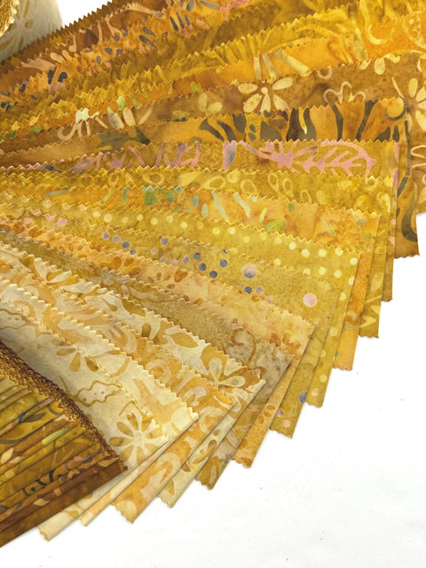 Java Batiks Gold Wheat Mustard Batik Jelly Roll 40 2.5 Inch Fabric Strips ST-MASJAB-GOL3