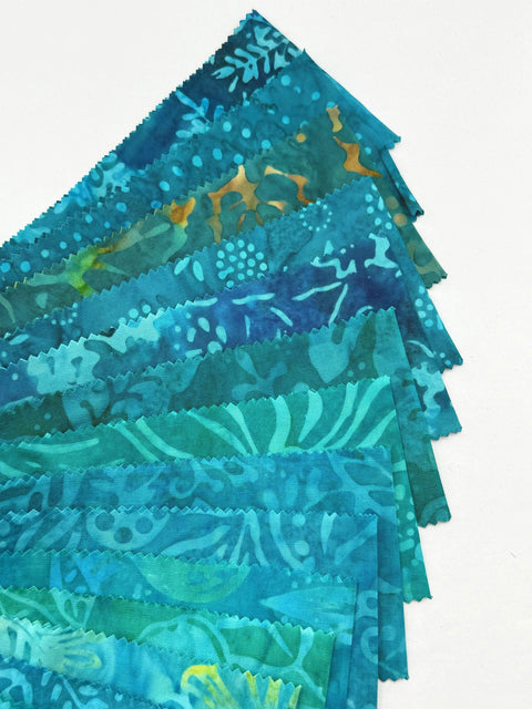 Java Batiks Turquoise Blue Green Batik Jelly Roll 40 2.5 Inch Fabric Strips ST-MASJAB-TUQ3