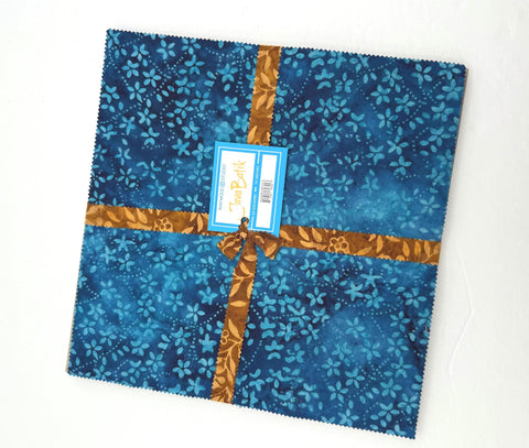 Java Batiks Ocean Beach Blue Brown Sand Batik Layer Cake 10 x 10 Inch Square 42 Fabric Squares SQ-MASJAB-OCE
