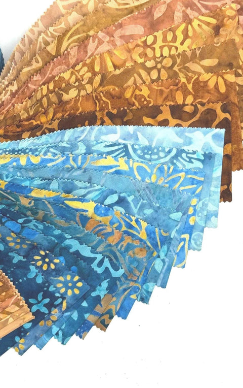 Java Batiks Ocean Beach Blue Brown Sand Batik Layer Cake 10 x 10 Inch Square 42 Fabric Squares SQ-MASJAB-OCE