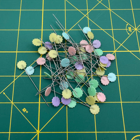 Heat Resistant Pastel Flower Head Flat Pins Pink Purple Yellow Green Sewing Notion Quilting Pins 50 Pack 2 Inch