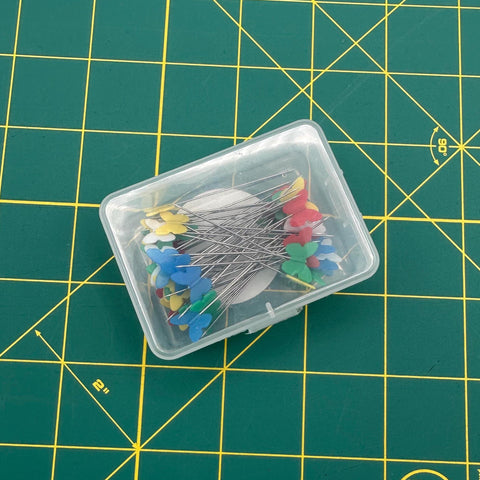 Heat Resistant Butterfly Head Flat Pins Red Green Blue Yellow White Sewing Notion Quilting Pins 50 Pack 2 Inch