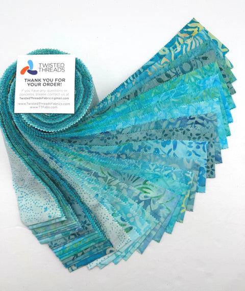 Java Batiks Soft Turquoise Blue Batik Jelly Roll 40 2.5 Inch Fabric Strips ST-MASJAB-SOT2