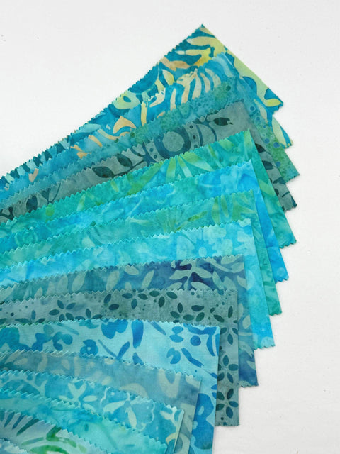 Java Batiks Soft Turquoise Blue Batik Jelly Roll 40 2.5 Inch Fabric Strips ST-MASJAB-SOT2