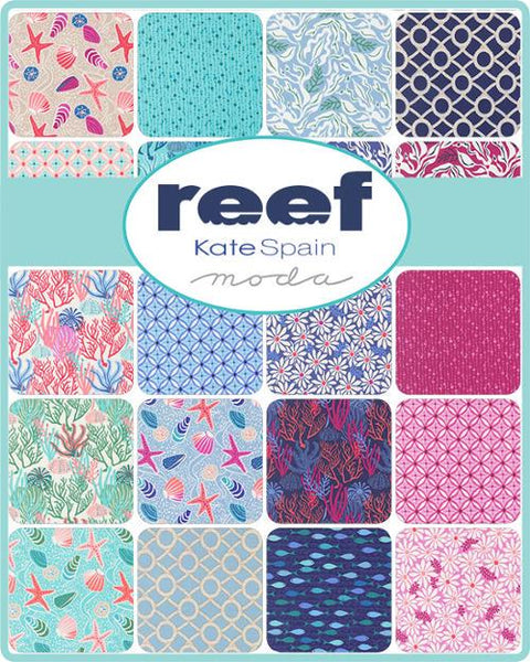 NEW Moda Reef Kate Spain Ocean Seashell Fish Coral Floral Pink Blue Purple Aqua Teal Green Cotton Fabric 2.5 inch Strips Jelly Roll