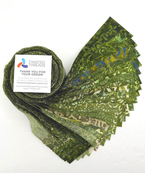 Java Batiks Olive Green Batik Jelly Roll 40 2.5 Inch Fabric Strips ST-MASJAB-OLG2