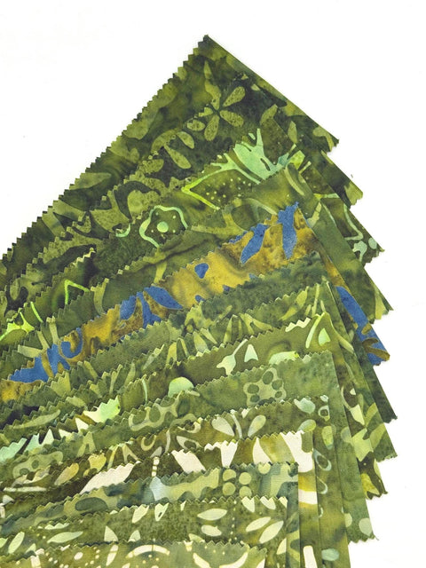 Java Batiks Olive Green Batik Jelly Roll 40 2.5 Inch Fabric Strips ST-MASJAB-OLG2
