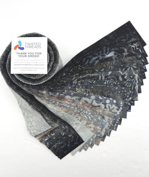 Java Batiks Stone Grey Gray Black Batik Jelly Roll 40 2.5 Inch Fabric Strips ST-MASJAB-STO3