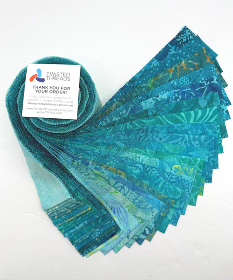 Java Batiks Turquoise Blue Green Batik Jelly Roll 40 2.5 Inch Fabric Strips ST-MASJAB-TUQ3