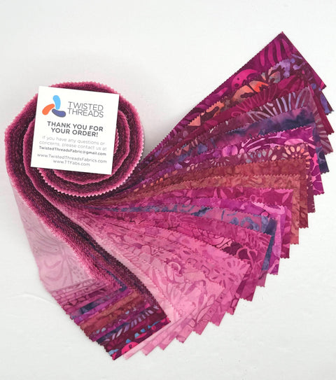 Java Batiks Wine Purple to Magenta Pink Batik Jelly Roll 40 2.5 Inch Fabric Strips ST-MASJAB-WIP2