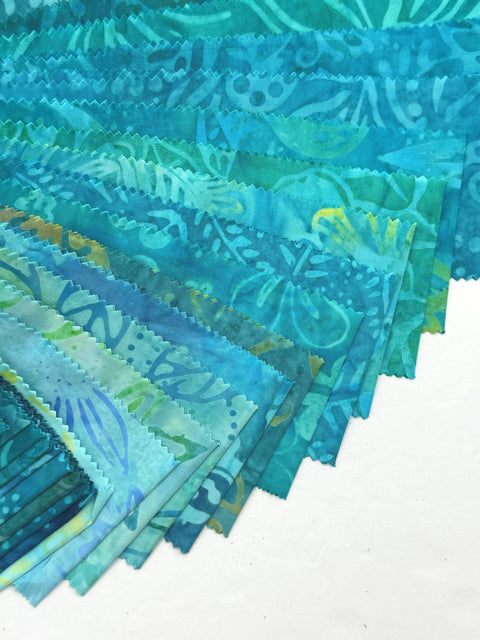 Java Batiks Turquoise 2 Blue Green Batik Layer Cake 10 x 10 Inch Fabric Squares SQ-MASJAB-TUQ2