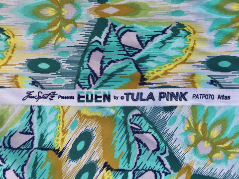 OOP FreeSpirit Tula Pink Eden 2015 Atlas Sapphire Green Yellow Chartreuse Teal Abstract Moth Cotton Blender Fabric Half Yard RARE PATP070