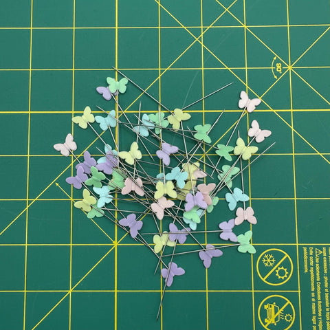 Heat Resistant Pastel Butterfly Head Flat Pins Pink Purple Green Yellow Sewing Notion Quilting Pins 50 Pack 2 Inch