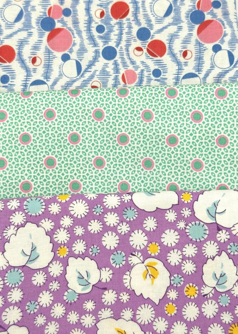 30s Reproduction OOP Marcus and Various Makers Reproduction Fat Quarters Purple Blue Pink Green Floral Fabric 6 FQ Fat Quarter Bundle G13