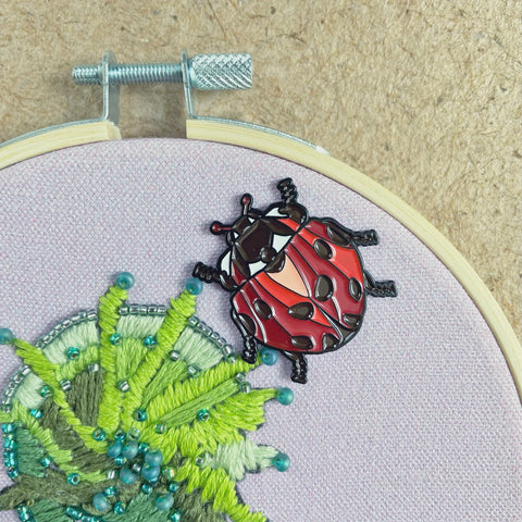 Kate Wyatt Fine Art Mind Minder the Pollinators Ladybug Lady Bug Magnetic Needle Minder 1.25"
