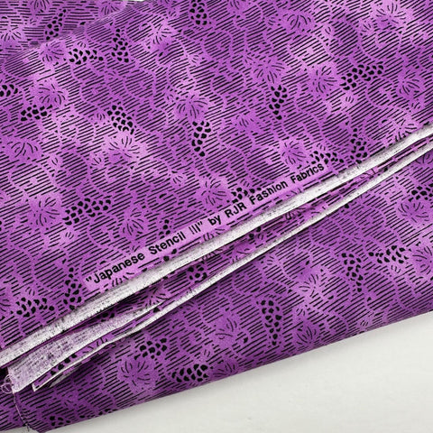 OOP RJR Japanese Stencil III 3 Mottled Purple Grapes on the Vine Leaf Out of Print Cotton 30 Inch Fabric Remnant OOP56