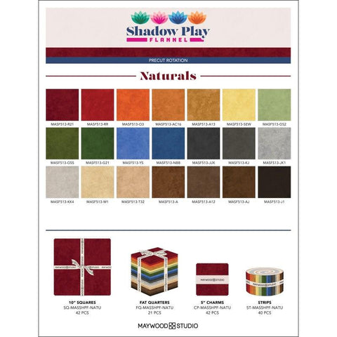 SHADOW PLAY Flannel Naturals Maywood Studios Flannel Complete Rainbow of Color Cotton Flannel 5 inch Fabric Charm Square