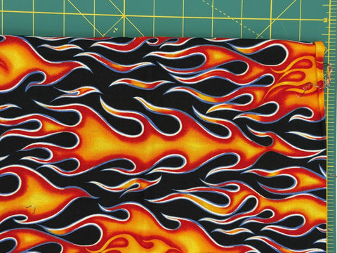 OOP Alexander Henry Wheels on Fire Flame Black Orange 3 Yard Fabric Remnant OOP32