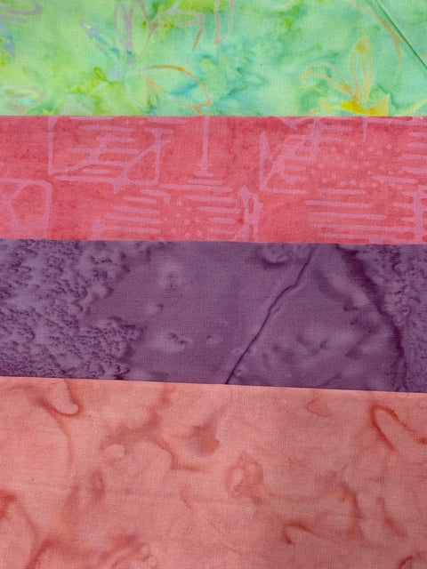 Assorted Batik 4 Half Yards Pink Purple Green Stash Builder Marbled Batik Cotton Batik Fabric 2 Total Yards A100
