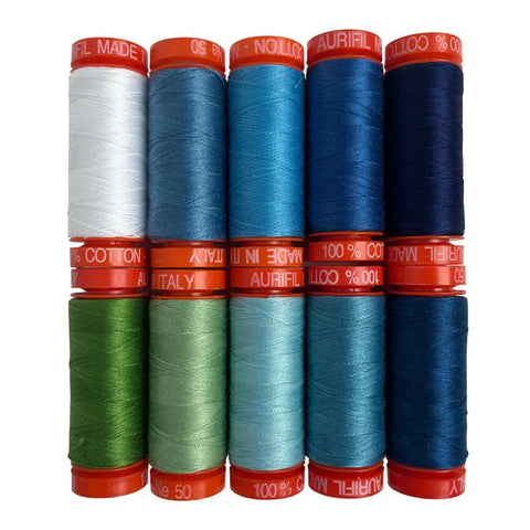 Aurifil BluePrint Collection Camille Roskelley 50 Weight Wt Blue Green Cotton Quilting Thread Set of 10