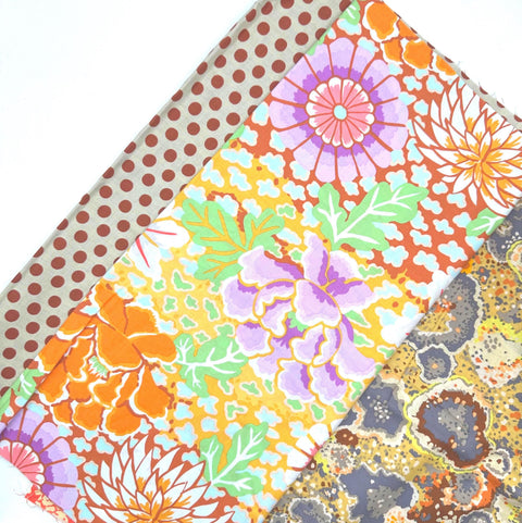 Rowan and FreeSpirit Kaffe Fassett 4 Piece HY Orange Brown Stash Builder Half Yards Quilting Cotton Fabric KFHY-19