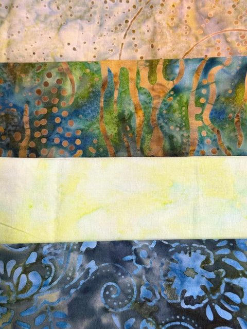 Assorted Batik 4 Half Yards Green Blue Stash Builder Marbled Batik Cotton Batik Fabric 2 Total Yards A95
