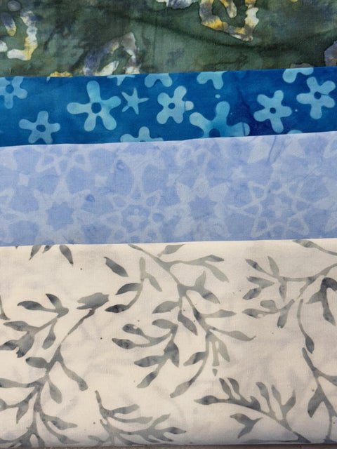 Assorted Batik 4 Half Yards Blue Green Stash Builder Marbled Batik Cotton Batik Fabric 2 Total Yards A101