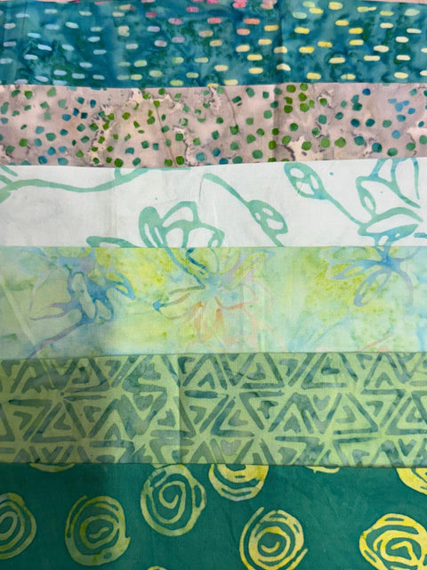 Anthology 7 Piece 17 Inch Batik Green Turquoise Stash Builder Pieces 17x42 Inch Quilting Fabric