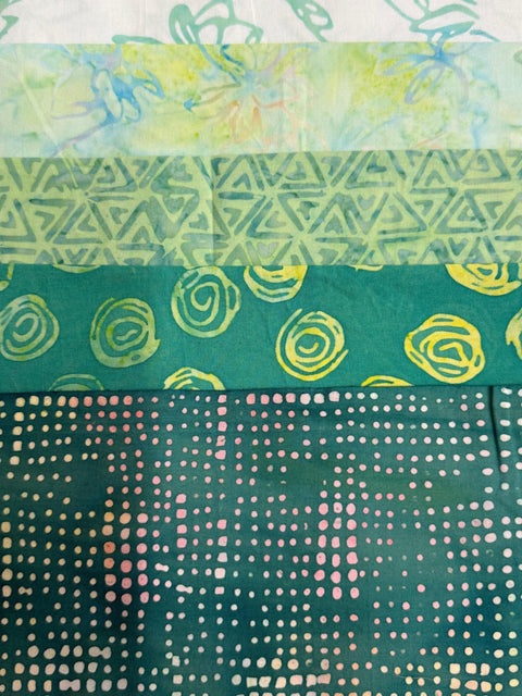 Anthology 7 Piece 17 Inch Batik Green Turquoise Stash Builder Pieces 17x42 Inch Quilting Fabric