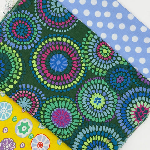 OOP Rowan Freespirit Kaffe Fassett 4 Piece 9 Inch QY Blue Green Polka Dot Candy Stash Builder Quarter Yards Quilting Cotton Fabric KFQY24