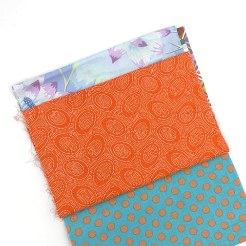 OOP Rowan Freespirit Kaffe Fassett 4 Piece 9 Inch QY Stash Builder Blue Orange Antwerp Floral Dot Quarter Yards Quilting Cotton Fabric KFQY4