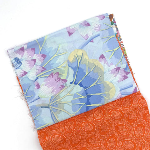 OOP Rowan Freespirit Kaffe Fassett 4 Piece 9 Inch QY Stash Builder Blue Orange Antwerp Floral Dot Quarter Yards Quilting Cotton Fabric KFQY4