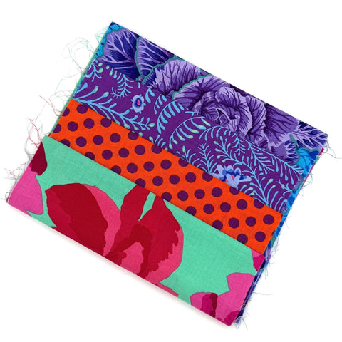 OOP Rowan Freespirit Kaffe Fassett 4 Piece 9 Inch QY Stash Builder Purple Blue Orange Floral Dot Quarter Yards Quilting Cotton Fabric KFQY5