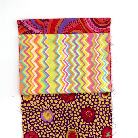 OOP Rowan Freespirit Kaffe Fassett 4 Piece 9 Inch QY Red Brown Floral Spiral Pink Stash Builder Quarter Yards Quilting Cotton Fabric KFQY7