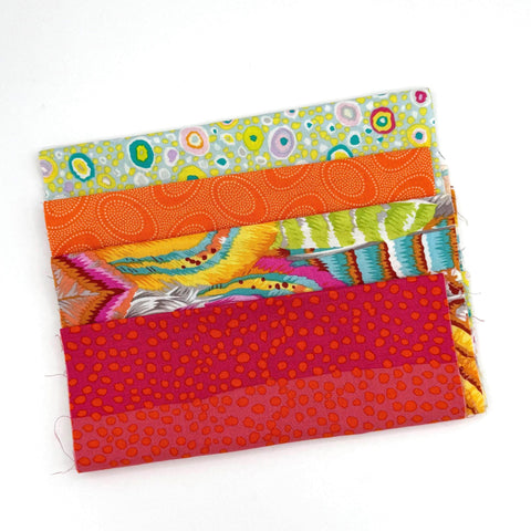 OOP Rowan Freespirit Kaffe Fassett 4 Piece 9 In QY Stash Pink Orange Yellow Feather Mille Builder Quarter Yard Quilting Cotton Fabric KFQY9