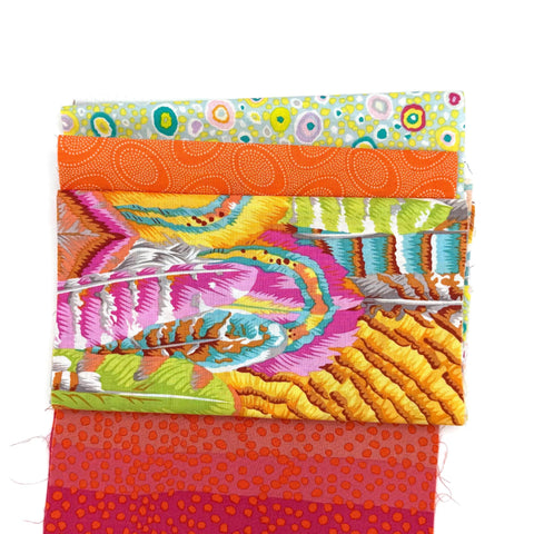 OOP Rowan Freespirit Kaffe Fassett 4 Piece 9 In QY Stash Pink Orange Yellow Feather Mille Builder Quarter Yard Quilting Cotton Fabric KFQY9