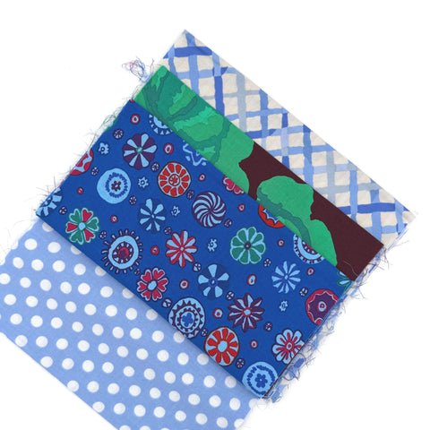 OOP Rowan Freespirit Kaffe Fassett 4 Piece 9 Inch QY Blue Periwinkle Floral Lattice Stash Builder Quarter Yard Quilting Cotton Fabric KFQY13