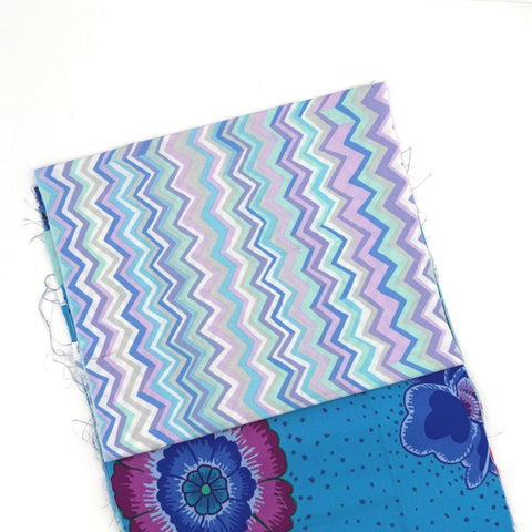 OOP Rowan Freespirit Kaffe Fassett 4 Piece 9 Inch QY Blue Purple Floral Stash Builder Quarter Yards Quilting Cotton Fabric KFQY14