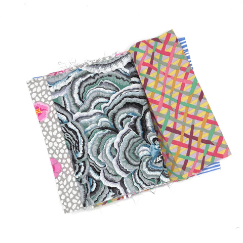 OOP Rowan Freespirit Kaffe Fassett 4 Piece 9 In QY Gray Blue Yellow Floral Lattice Stash Builder Quarter Yard Quilting Cotton Fabric KFQY16