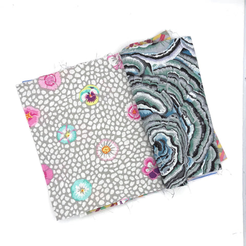 OOP Rowan Freespirit Kaffe Fassett 4 Piece 9 In QY Gray Blue Yellow Floral Lattice Stash Builder Quarter Yard Quilting Cotton Fabric KFQY16