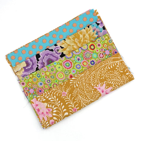 OOP Rowan Freespirit Kaffe Fassett 4 Piece 9 Inch QY Yellow Green Polka Dot Floral Stash Builder Quarter Yards Quilting Cotton Fabric KFQY19