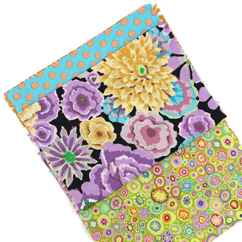 OOP Rowan Freespirit Kaffe Fassett 4 Piece 9 Inch QY Yellow Green Polka Dot Floral Stash Builder Quarter Yards Quilting Cotton Fabric KFQY19