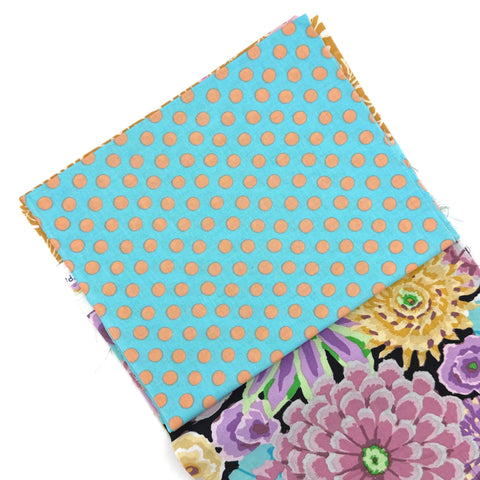 OOP Rowan Freespirit Kaffe Fassett 4 Piece 9 Inch QY Yellow Green Polka Dot Floral Stash Builder Quarter Yards Quilting Cotton Fabric KFQY19