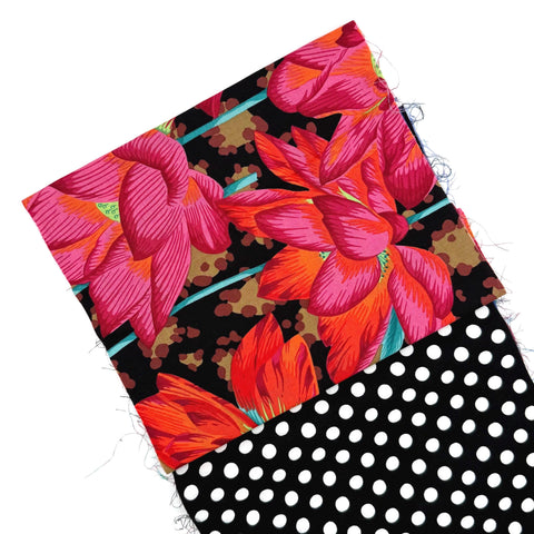 OOP Rowan Freespirit Kaffe Fassett 4 Piece 9 Inch QY Black Blue Floral Dot Stripe Stash Builder Quarter Yards Quilting Cotton Fabric KFQY23