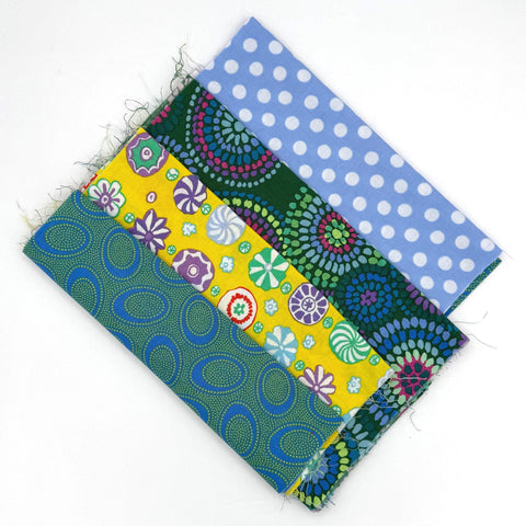 OOP Rowan Freespirit Kaffe Fassett 4 Piece 9 Inch QY Blue Green Polka Dot Candy Stash Builder Quarter Yards Quilting Cotton Fabric KFQY24