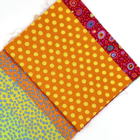 OOP Rowan Freespirit Kaffe Fassett 4 Piece 9 Inch QY Ourple Green Orange Red Dot Stash Builder Quarter Yards Quilting Cotton Fabric KFQY33
