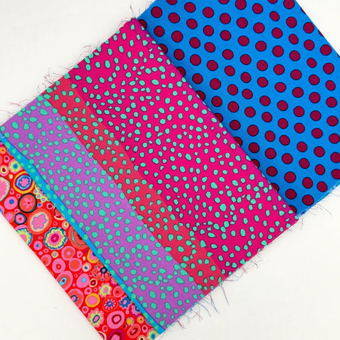 OOP Rowan Freespirit Kaffe Fassett 4 Piece 9 In QY Blue Purple Red Mille Fiore Dot Stash Builder Quarter Yard Quilting Cotton Fabric KFQY35