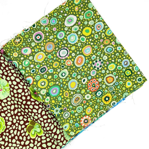 OOP Rowan Freespirit Kaffe Fassett 4 Piece 9 Inch QY Green Blue Brown Floral Dot Stash Builder Quarter Yards Quilting Cotton Fabric KFQY39
